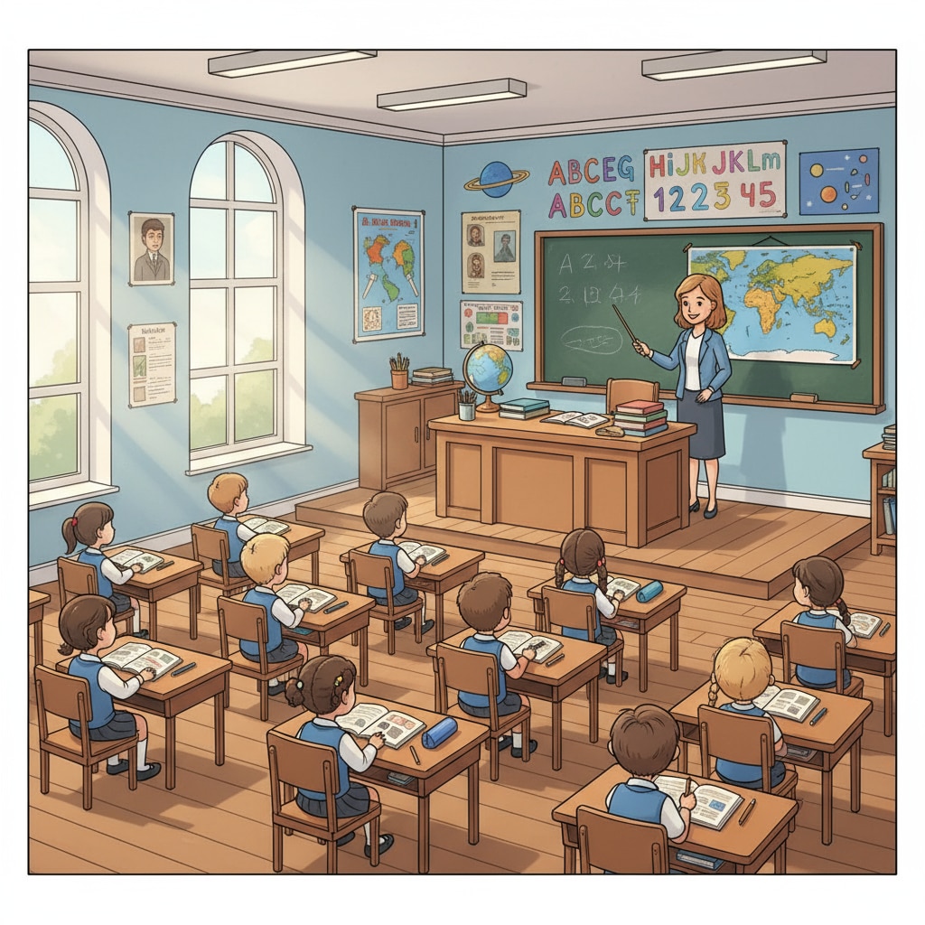 A traditional primary school classroom setting