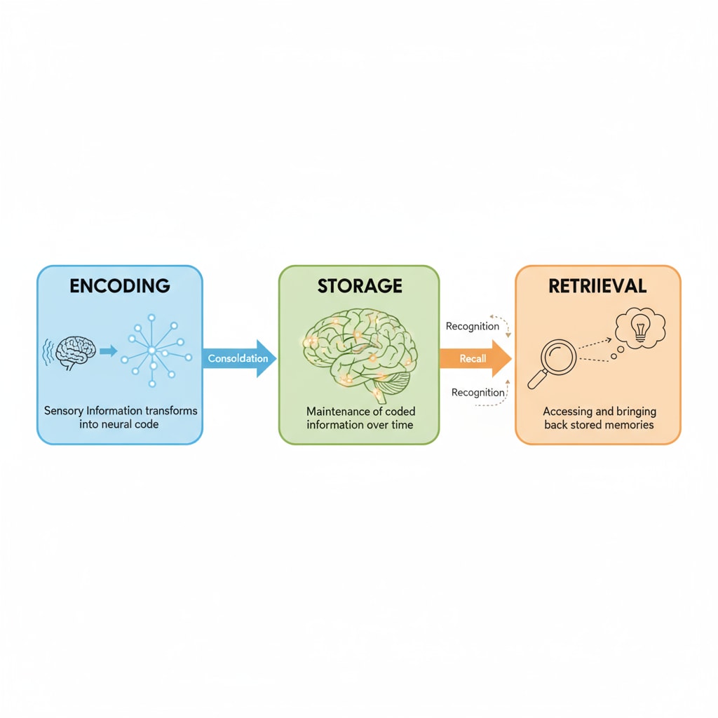 Diagram of memory formation process relevant to photographic memory, memory development, and ability cultivation in K12