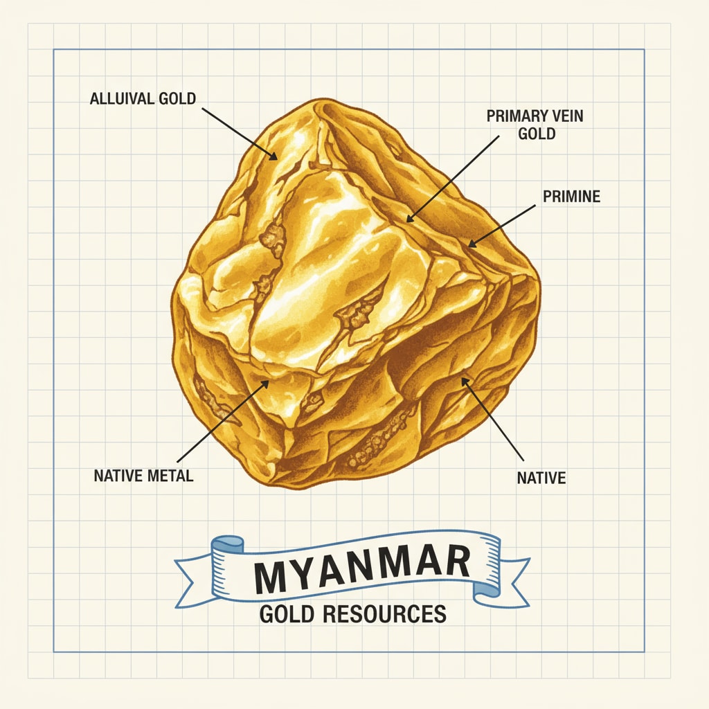 A close-up of a gold nugget symbolizing Myanmar's gold resources
