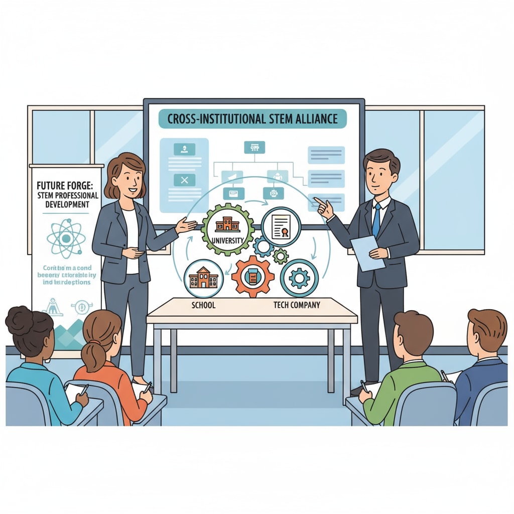 Teacher attending a professional development workshop in the STEM field, highlighting a practical model of cross-institutional collaboration.