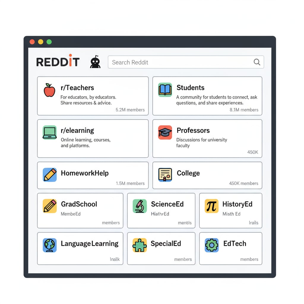 Screenshot of Reddit's education subreddits page related to rules, subreddits, and educational network
