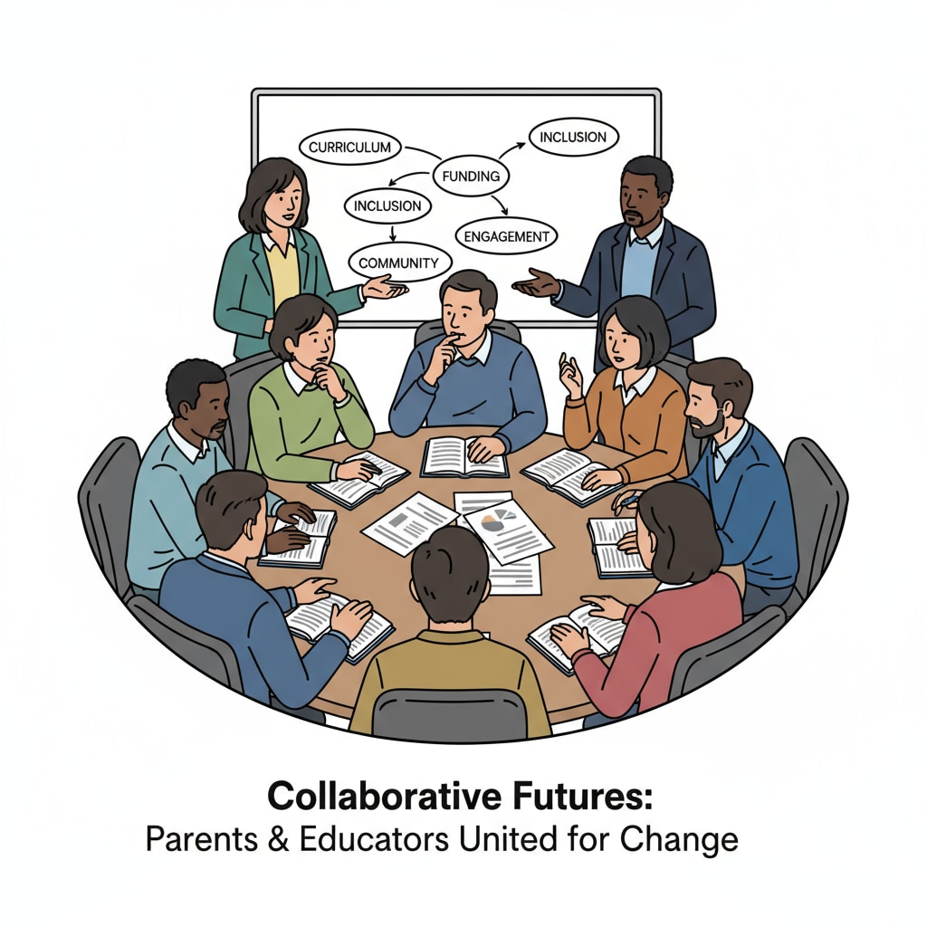 Non-white parents and educators discussing educational engagement and curriculum design