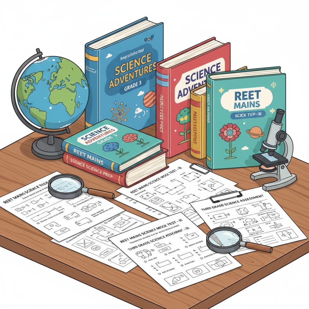 Science textbooks and test papers for third graders' REET Mains