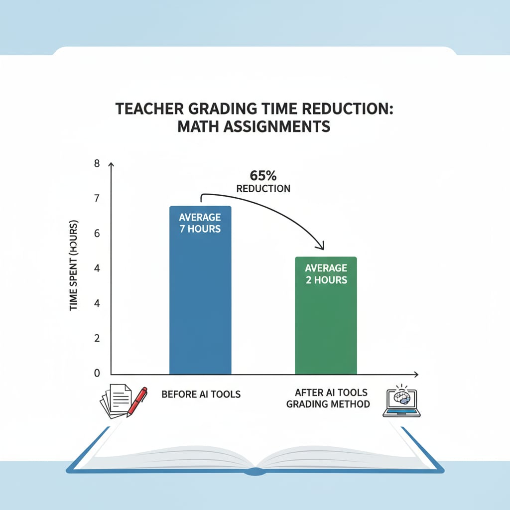 A graph showing the reduction in teachers' grading time with the use of AI math grading tools, relevant to the discussion on teachers' working hours and professional value.