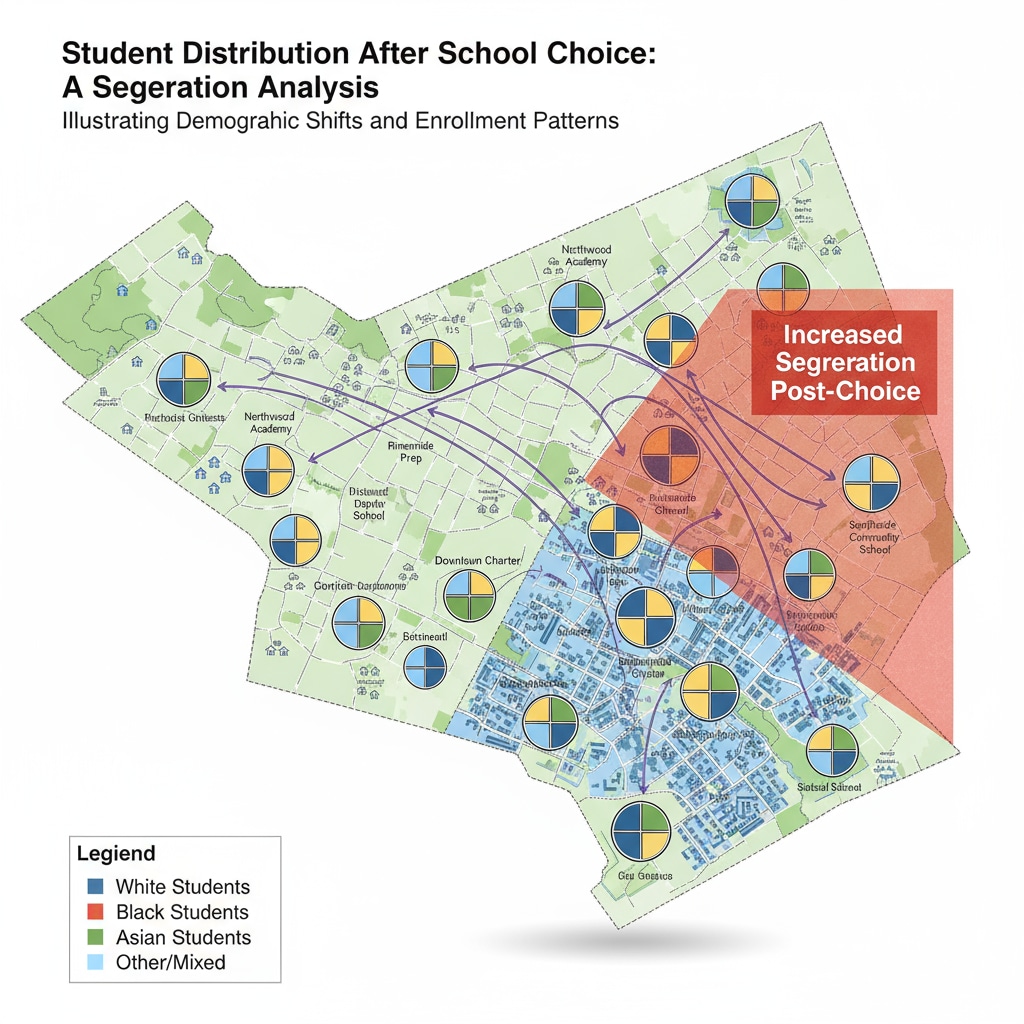 Map showing student distribution after school choice implementation, relevant to conservative concerns in education policy