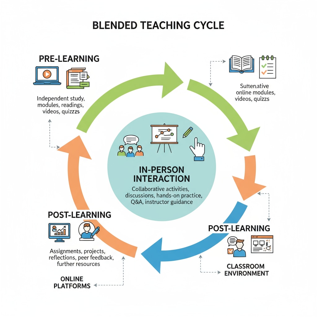 Diagram of the components of the blended teaching cycle theory for K12 education