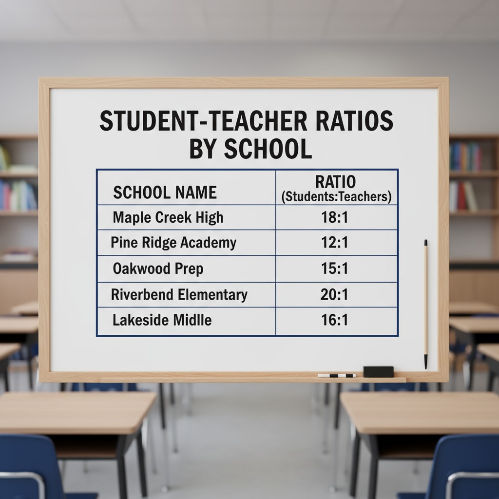 Student - teacher ratios in different schools as part of school statistics for education assessment