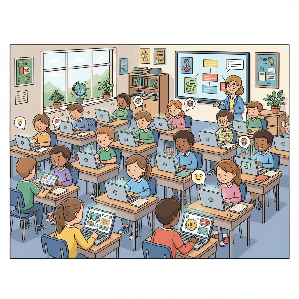 Students using digital devices for enhanced classroom learning and engagement