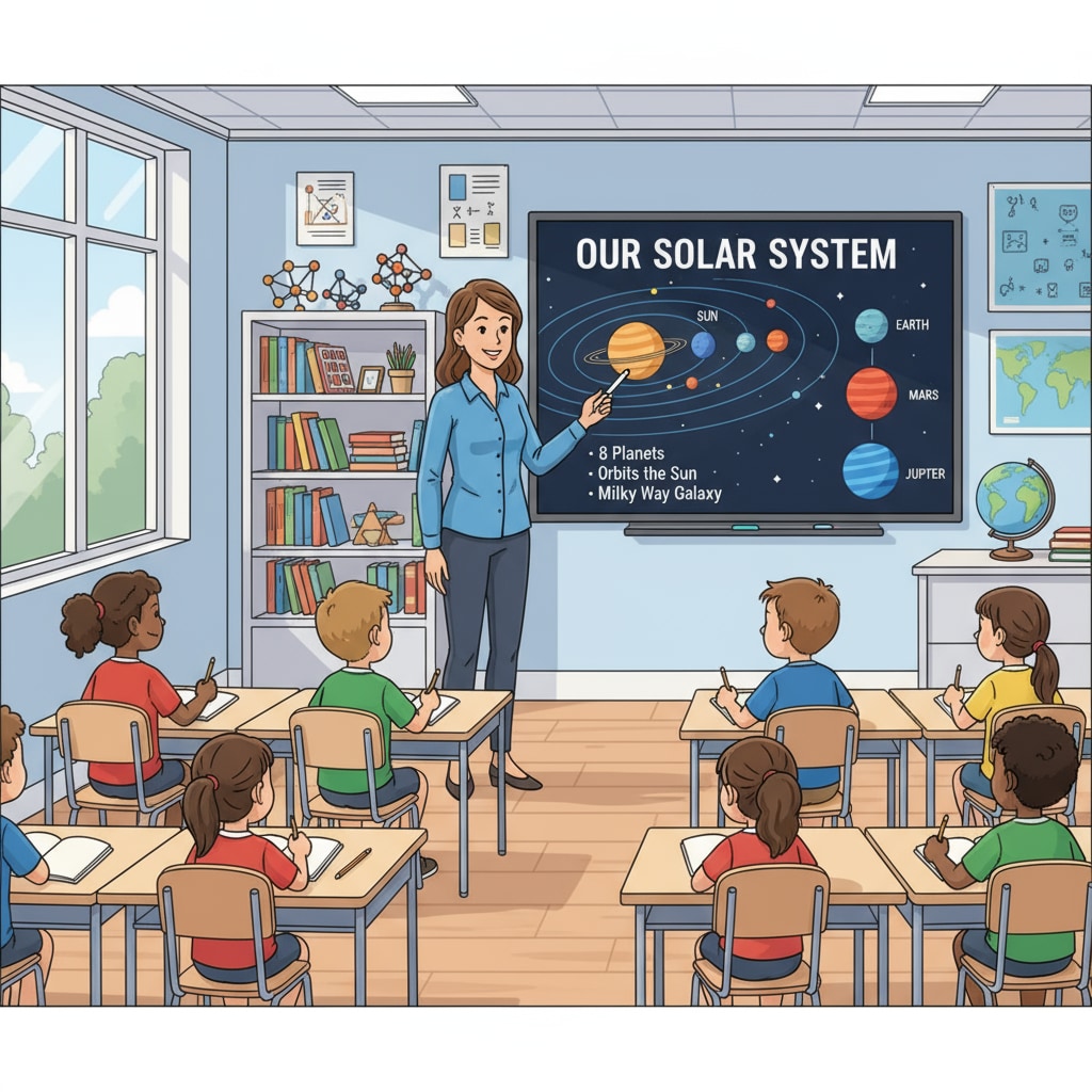 Teacher using interactive whiteboard to boost classroom learning and student engagement