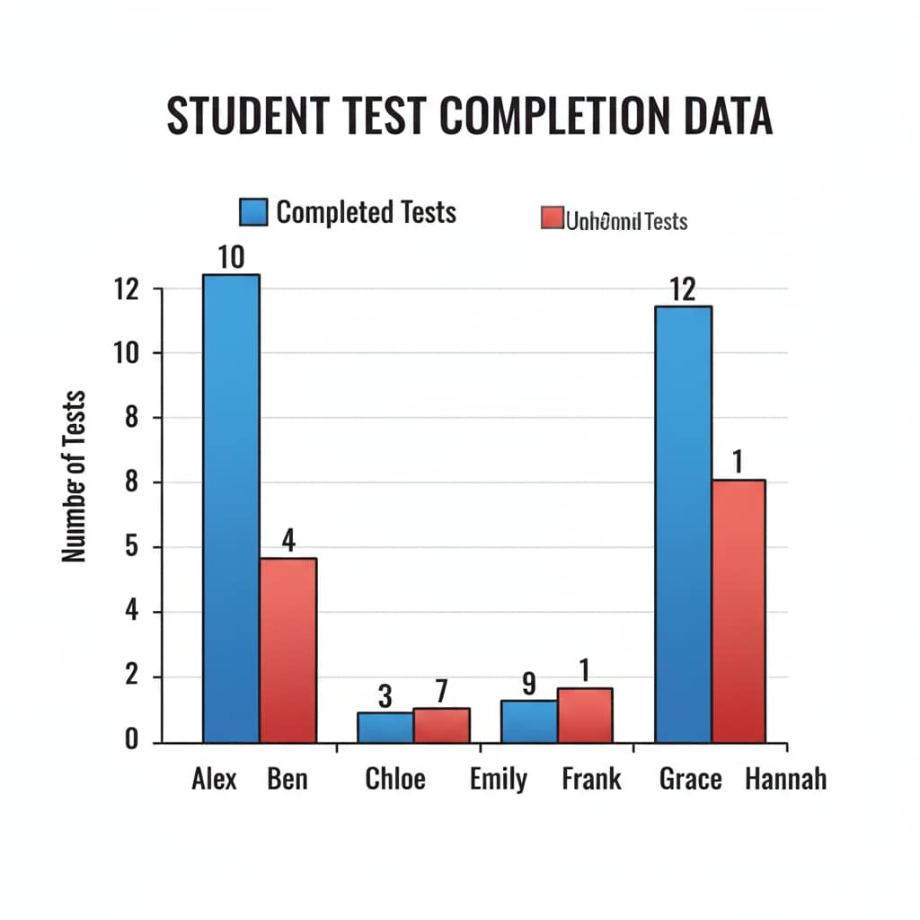 A bar graph depicting uncompleted test data as outliers in educational datasets