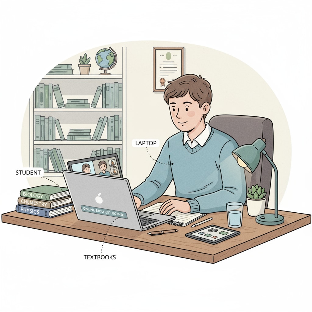 A student engaged in online learning, demonstrating productivity and positive mental state while overcoming procrastination.