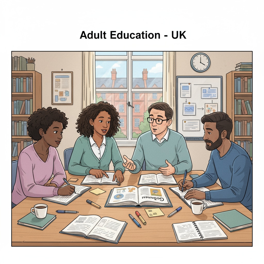 Adult students in a UK classroom for academic remedy after dropping out