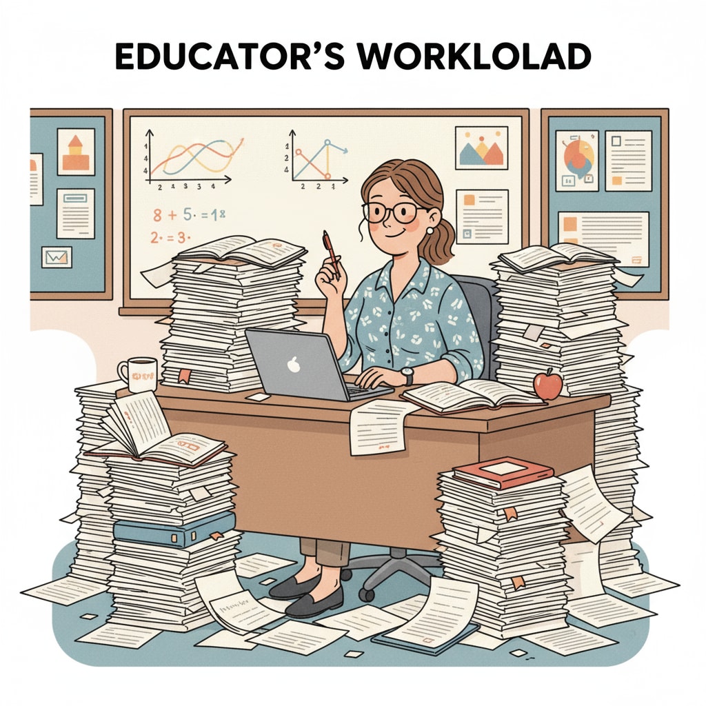 K12 educator with a heavy workload, reflecting challenges related to work support and professional attitudes