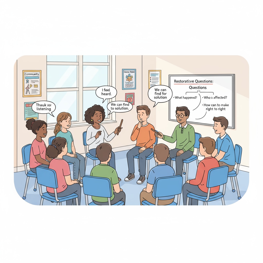 Students and teachers participating in restorative practices in school