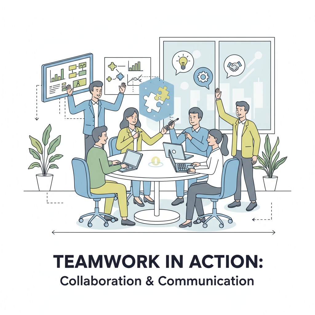 People working together in an office to showcase teamwork skills relevant to employment