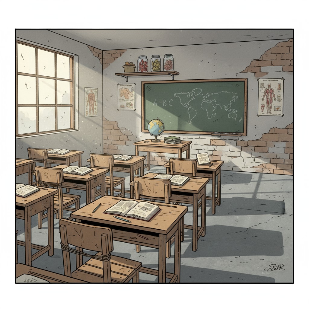 A classroom in a poor area highlighting the resource shortage in relation to educational inequality and curriculum reform