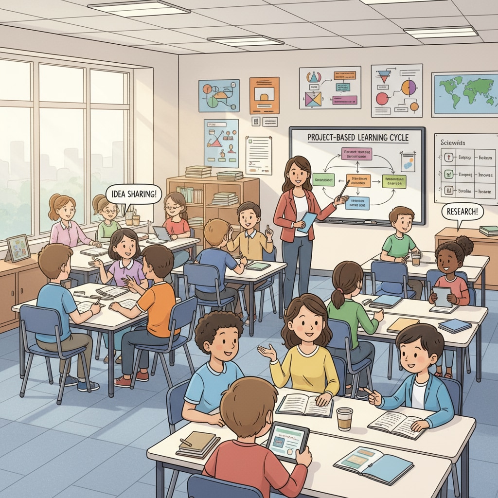 K12 classroom scene promoting formal education and hinting at the need for lifelong learning