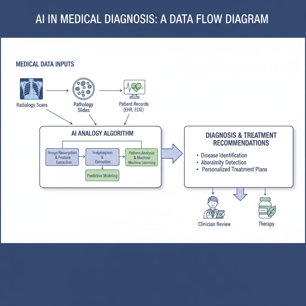 Diagram of AI analyzing medical data for diagnosis