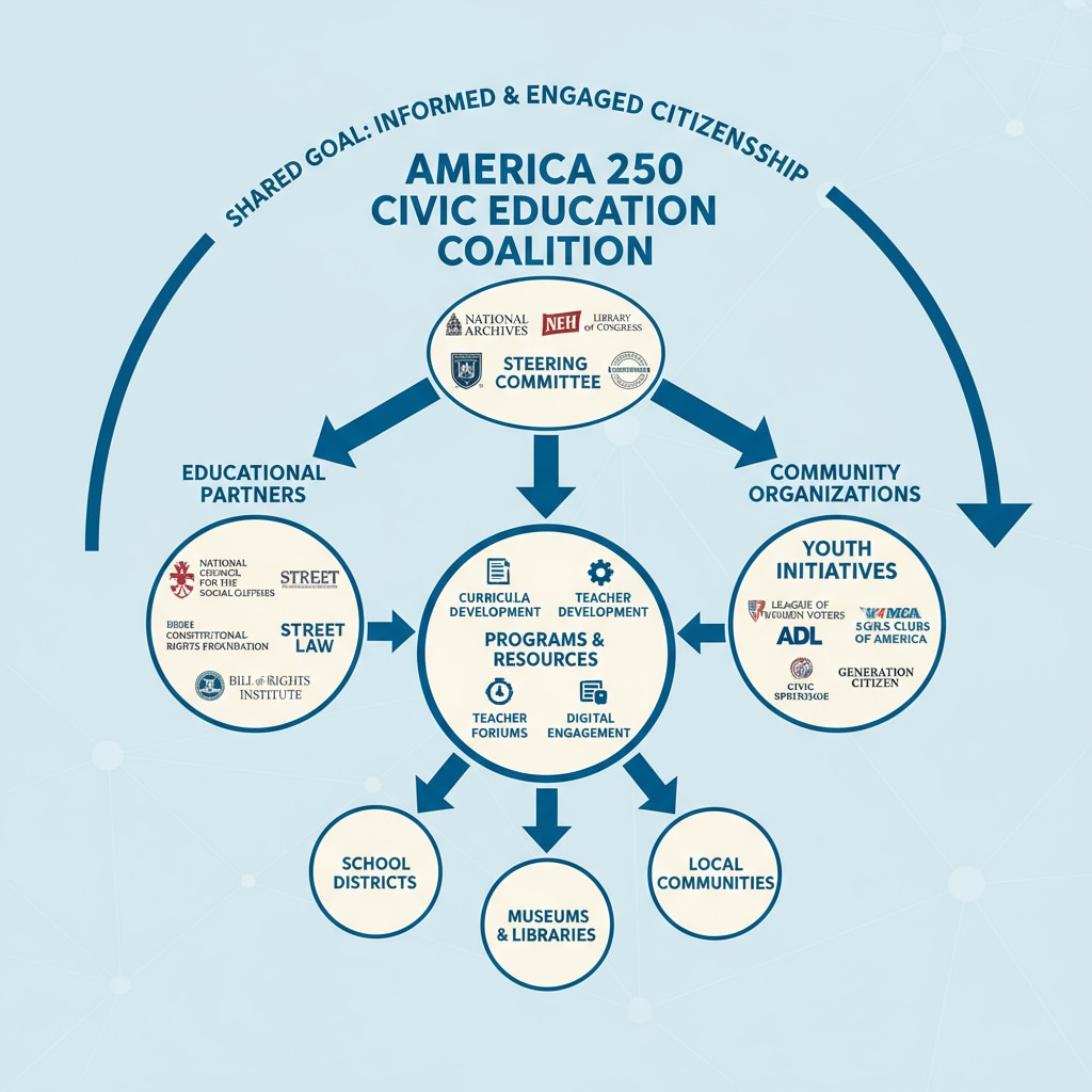 Visual representation of the America 250 Civic Education Coalition's organizational structure