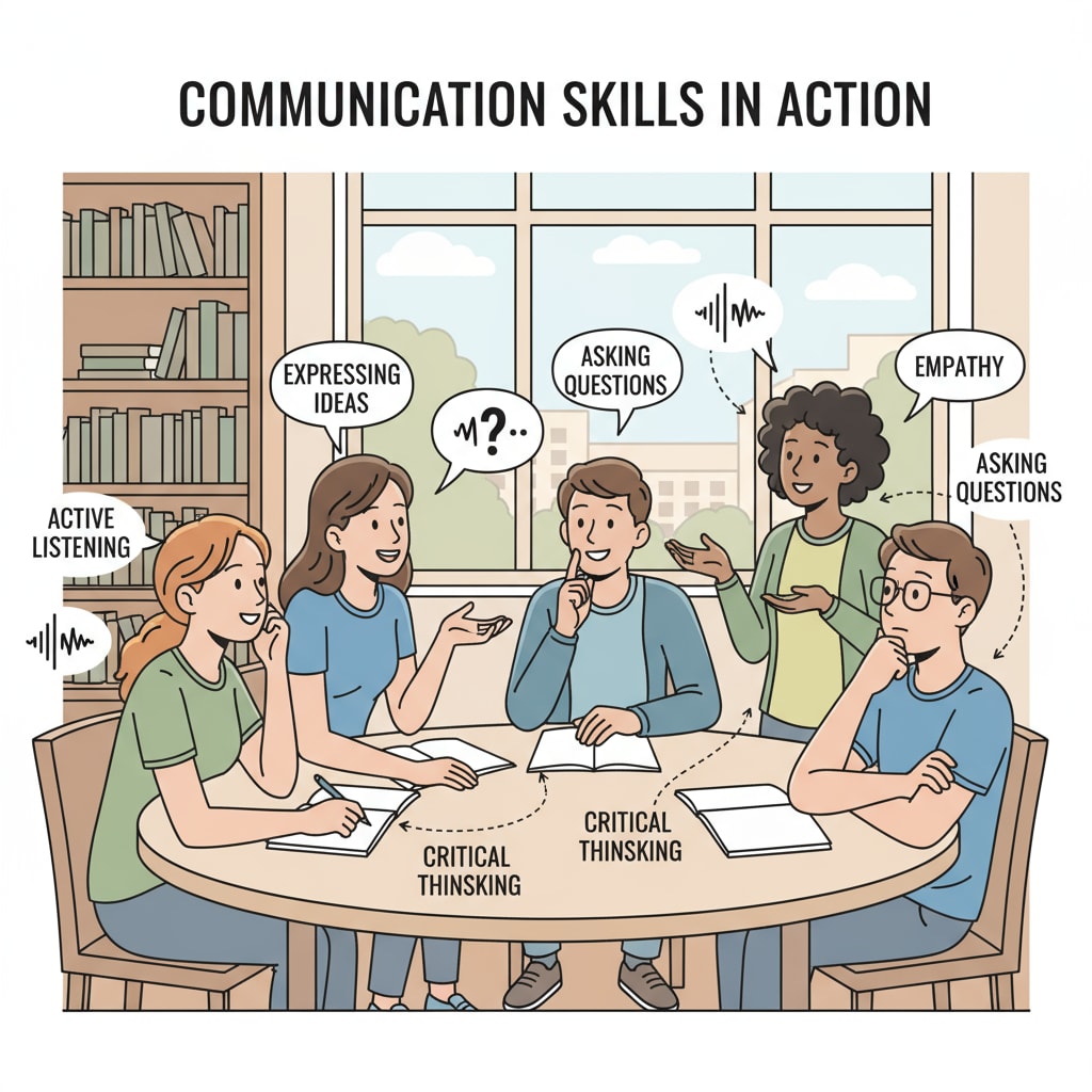Students demonstrating communication skills, dialogue, and active listening during a discussion.