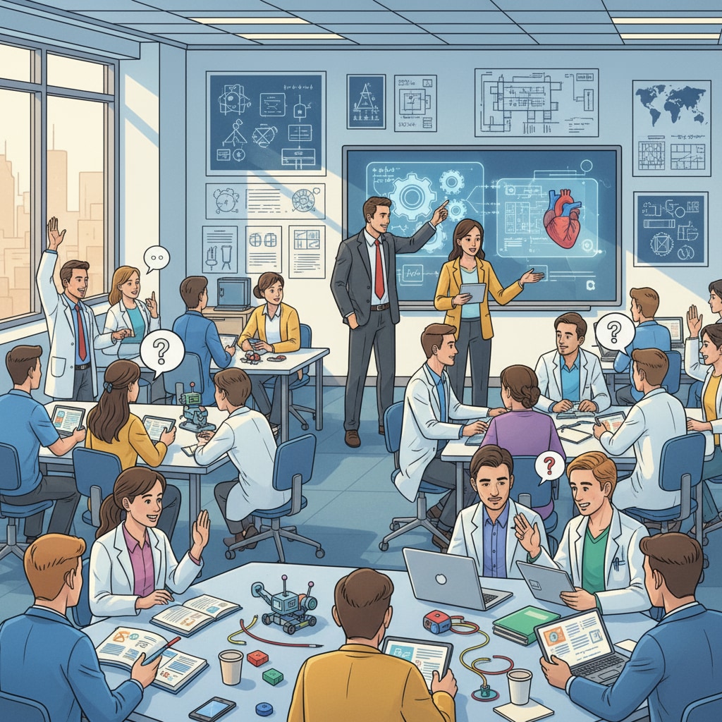 Classroom learning scene in a professional college related to teaching methods, learning objectives, and backwards design