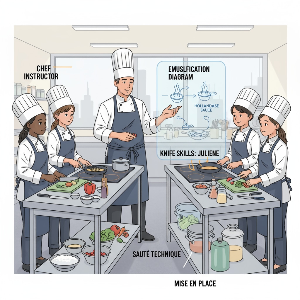 Culinary students learning cooking skills in line with teaching methods, learning objectives, and backwards design in professional colleges