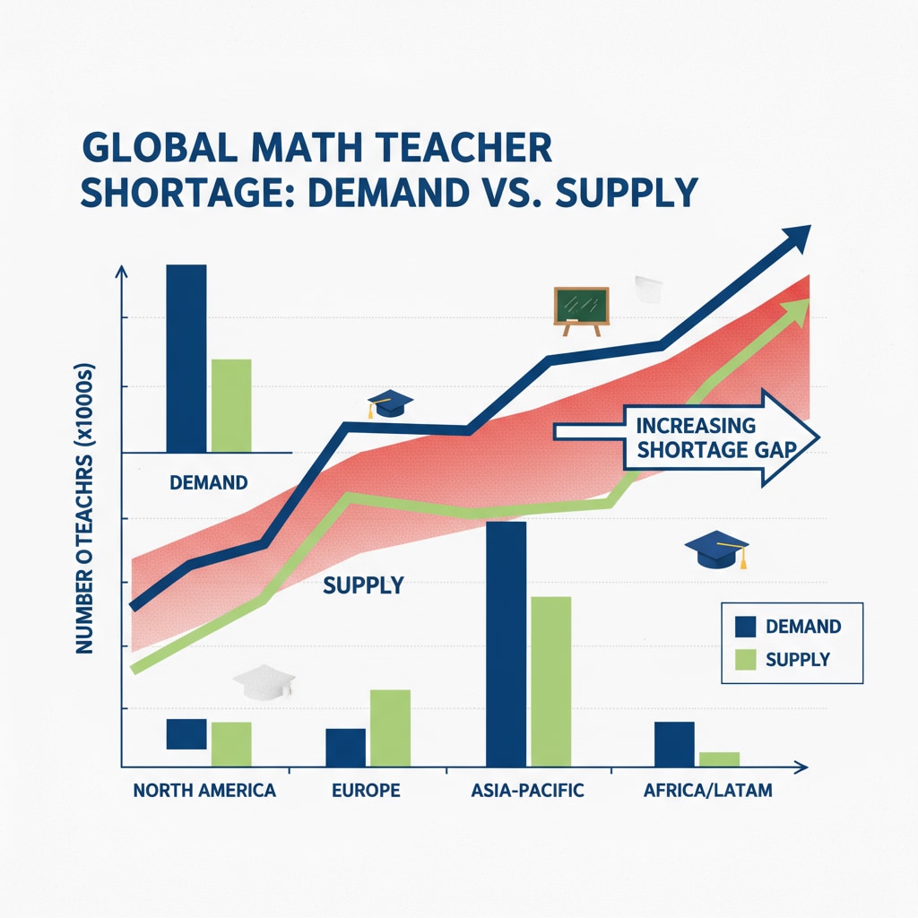 Graph showing the gap between math teacher demand and supply related to teacher shortages, student tracking, and mathematics education
