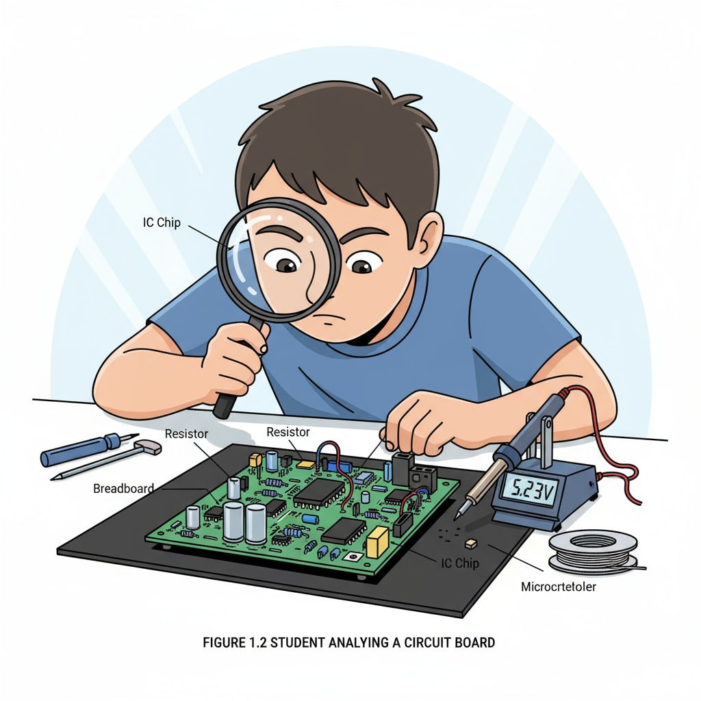 A student exploring electrical components in a computer engineering context
