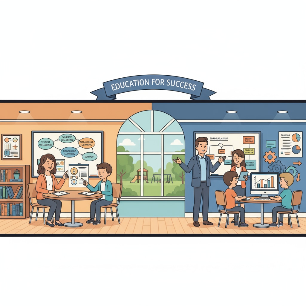 A scene of students and teachers in a school related to career choices in school psychology and educational administration