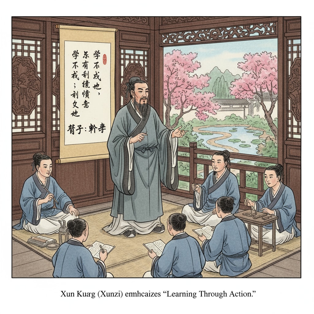 Ancient Chinese philosopher Xun Kuang discussing learning concepts related to learning by doing