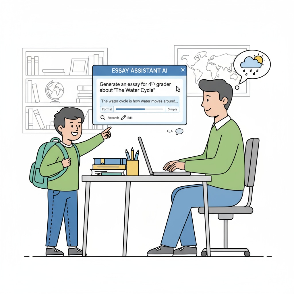 A parent using AI to complete a child's writing assignment, highlighting AI cheating, parental indulgence, and writing anxiety.