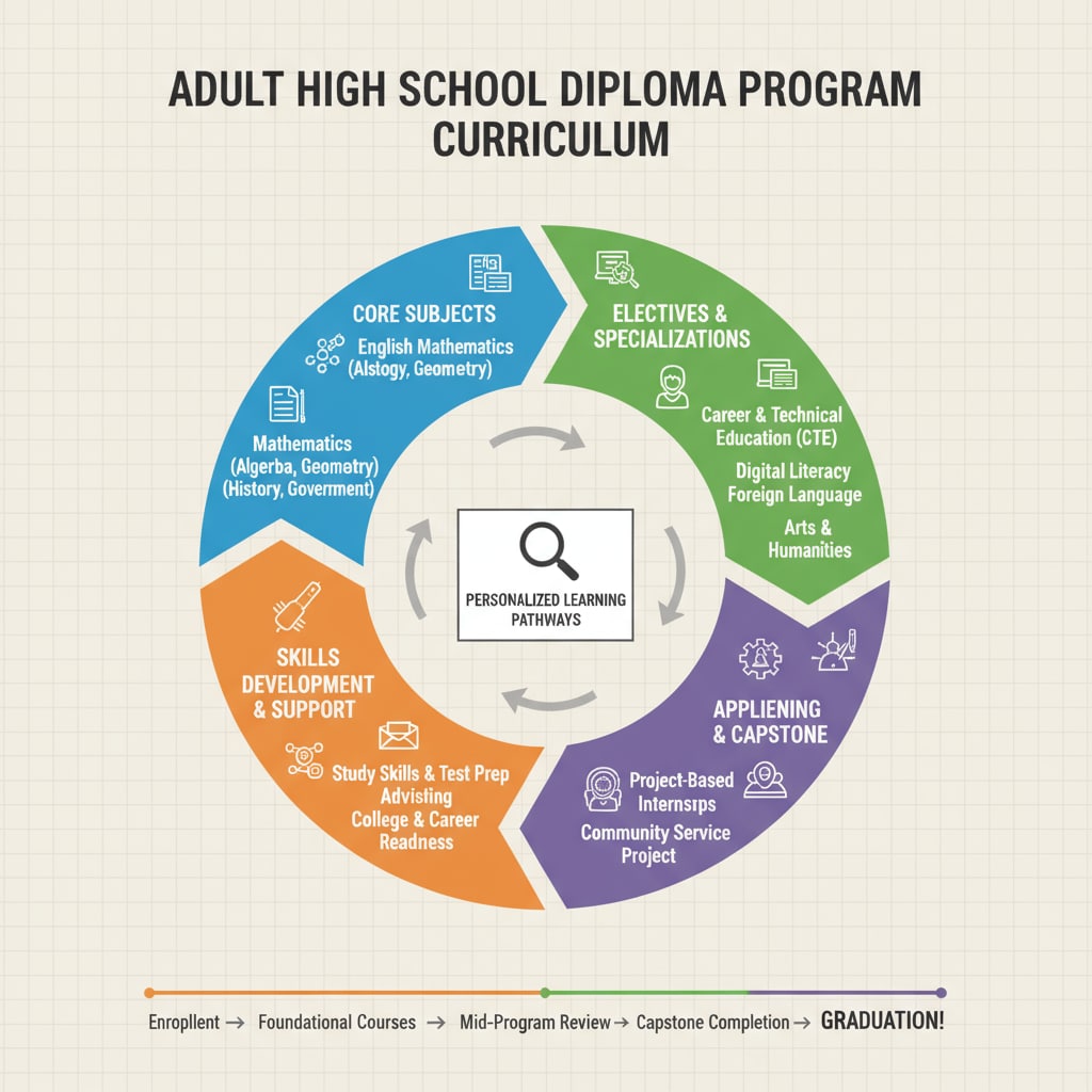 Curriculum structure of adult high school diploma program for adult education and college applications
