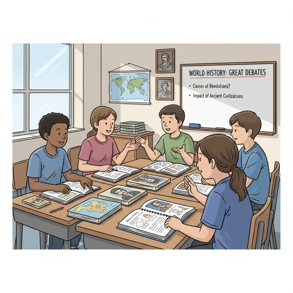 Classroom scene highlighting the study of historical events for educational standards, historical knowledge, and civic literacy