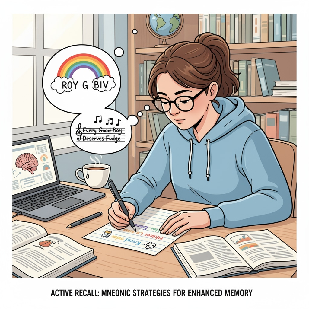 A student using mnemonic devices for memory enhancement in K12