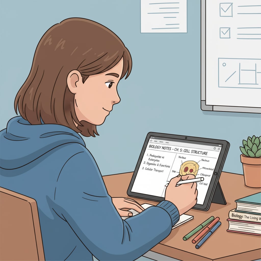 A student using a tablet for note-taking