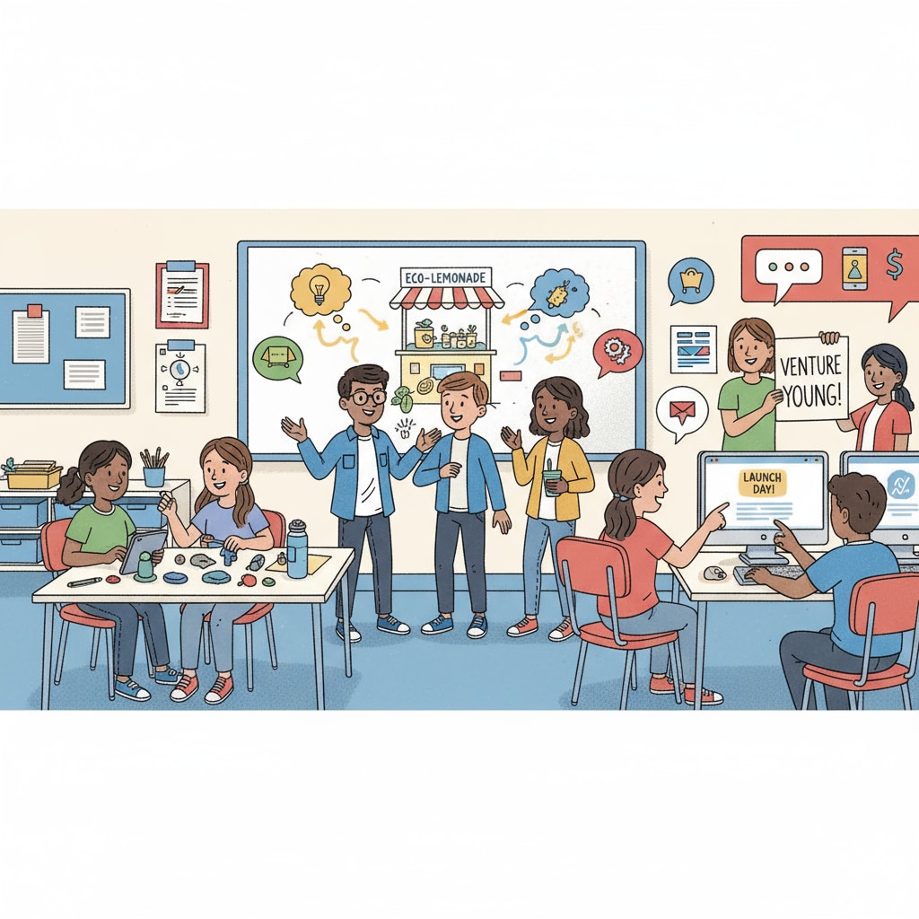 K-12 students engaged in practical entrepreneurial learning