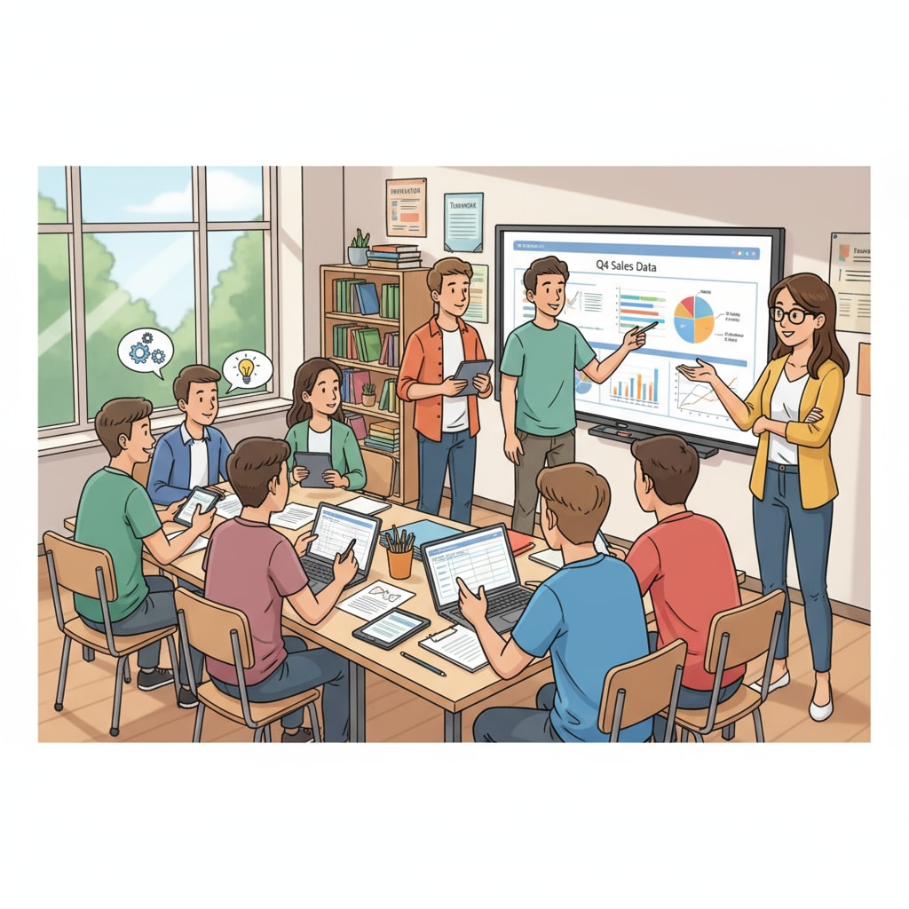 K-12 students collaborating on a practical business project