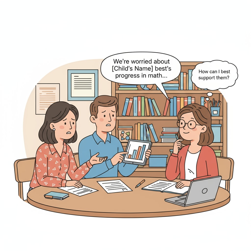 Parents discussing high school students' education and calculus learning with a teacher
