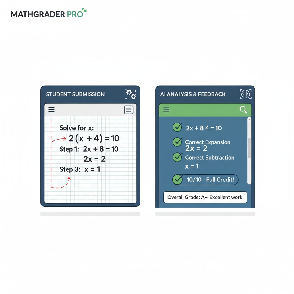Close-up of AI math grading software highlighting its functionality for time saving and workload reduction