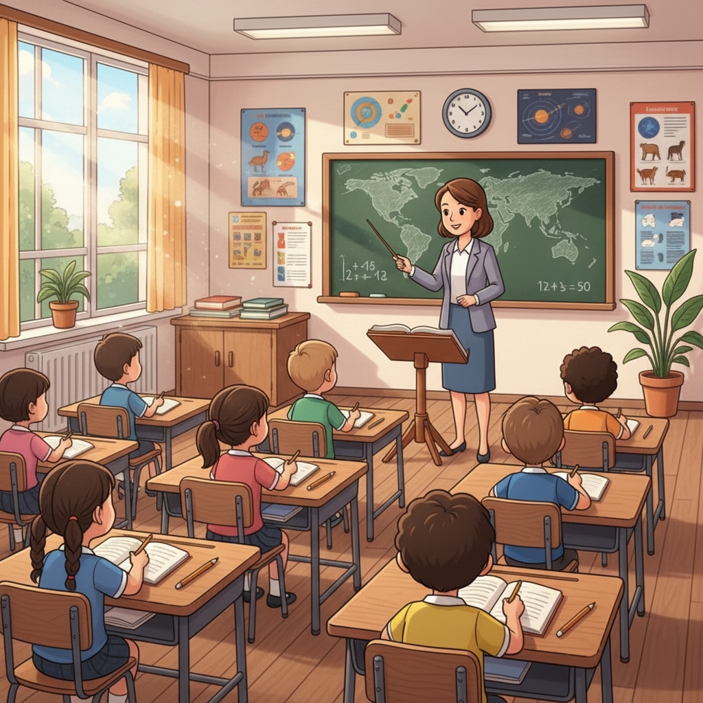 Classroom scene representing traditional education in the context of school choice, conservatives, and education policy