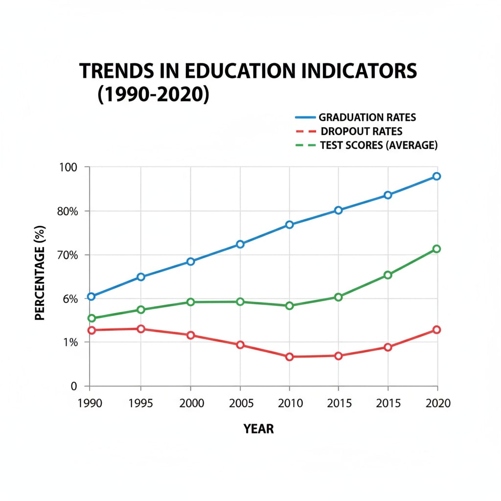 Graph showing different education indicators over time related to school statistics, PISA, and education indicators