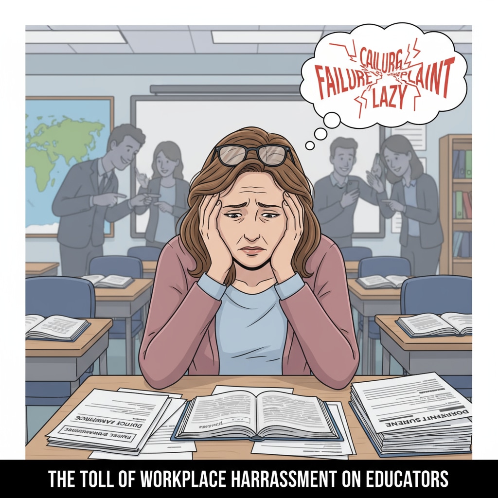 A stressed teacher due to workplace harassment in the realm of school management