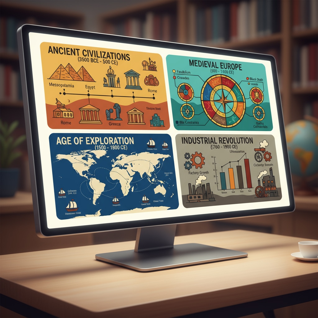 Historical chart resources displayed on a digital screen for K12 history education