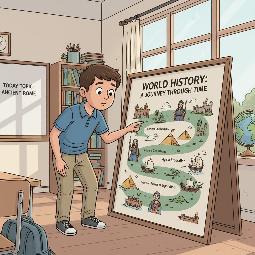 A student examining historical chart resources in a K12 history classroom