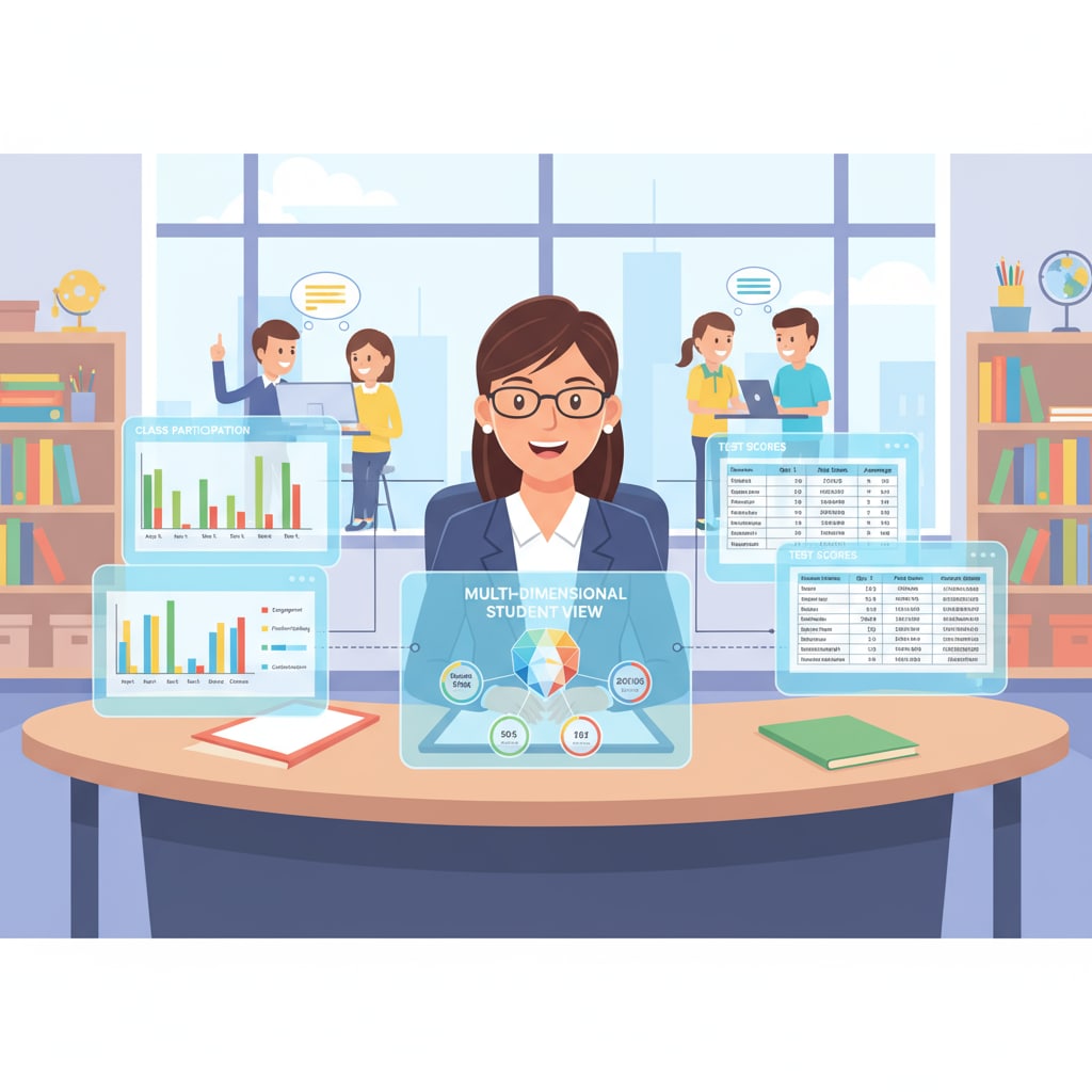 Teacher using multi-dimensional assessment for test data analysis in K12 education