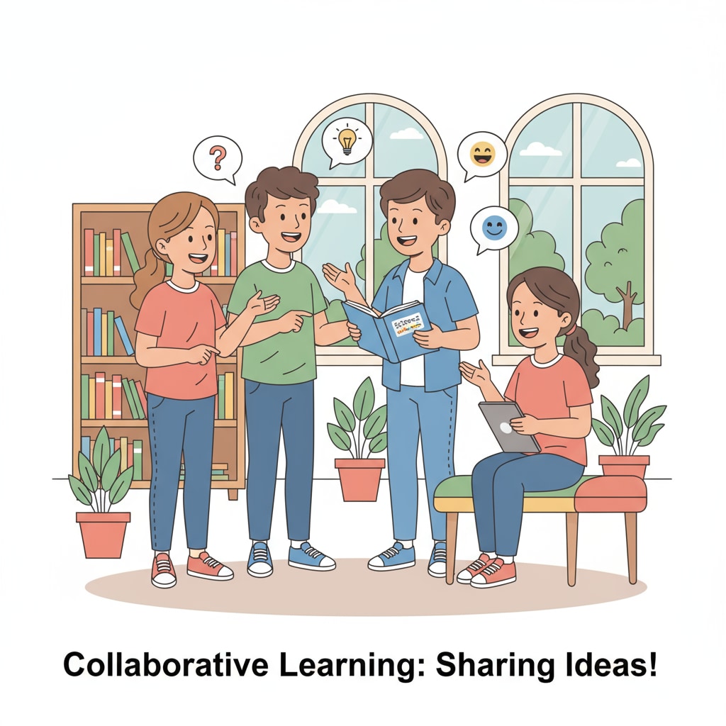 A group of K12 students engaged in a friendly conversation, showing positive body language and active expressions K12 students demonstrating communication skills through friendly dialogue and active listening