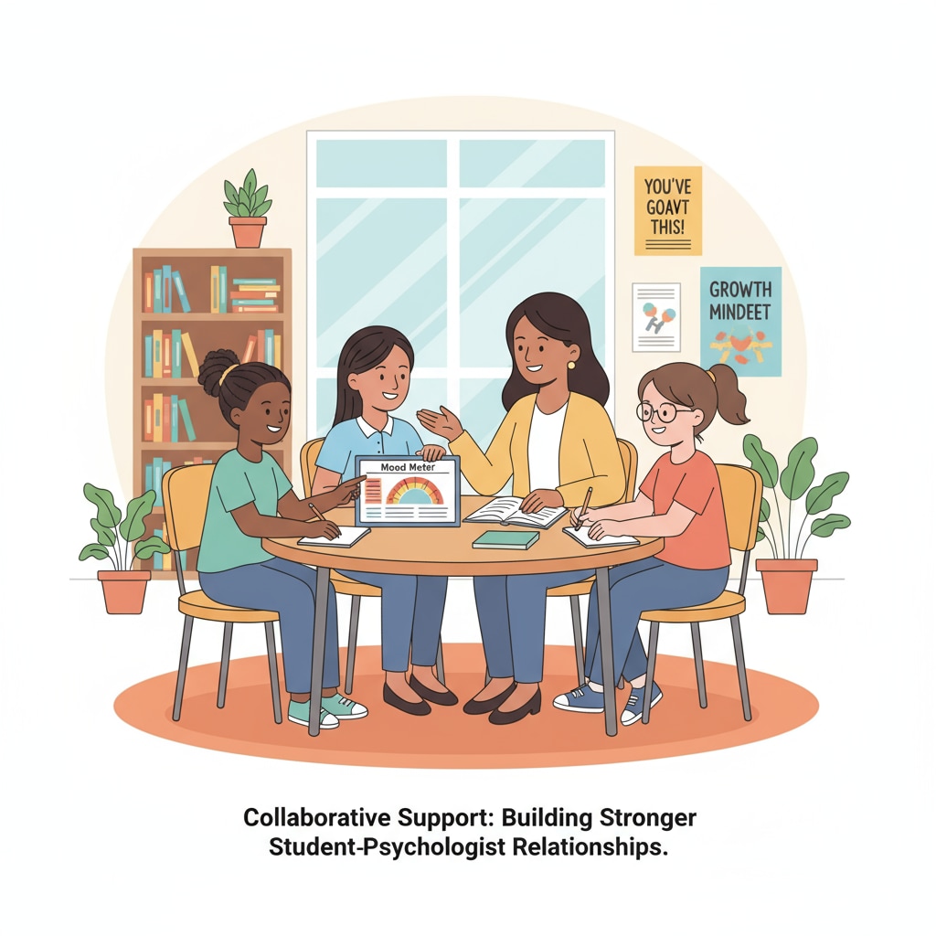 School psychologist interacting with students in a K12 educational setting related to career choices between school psychology and administration