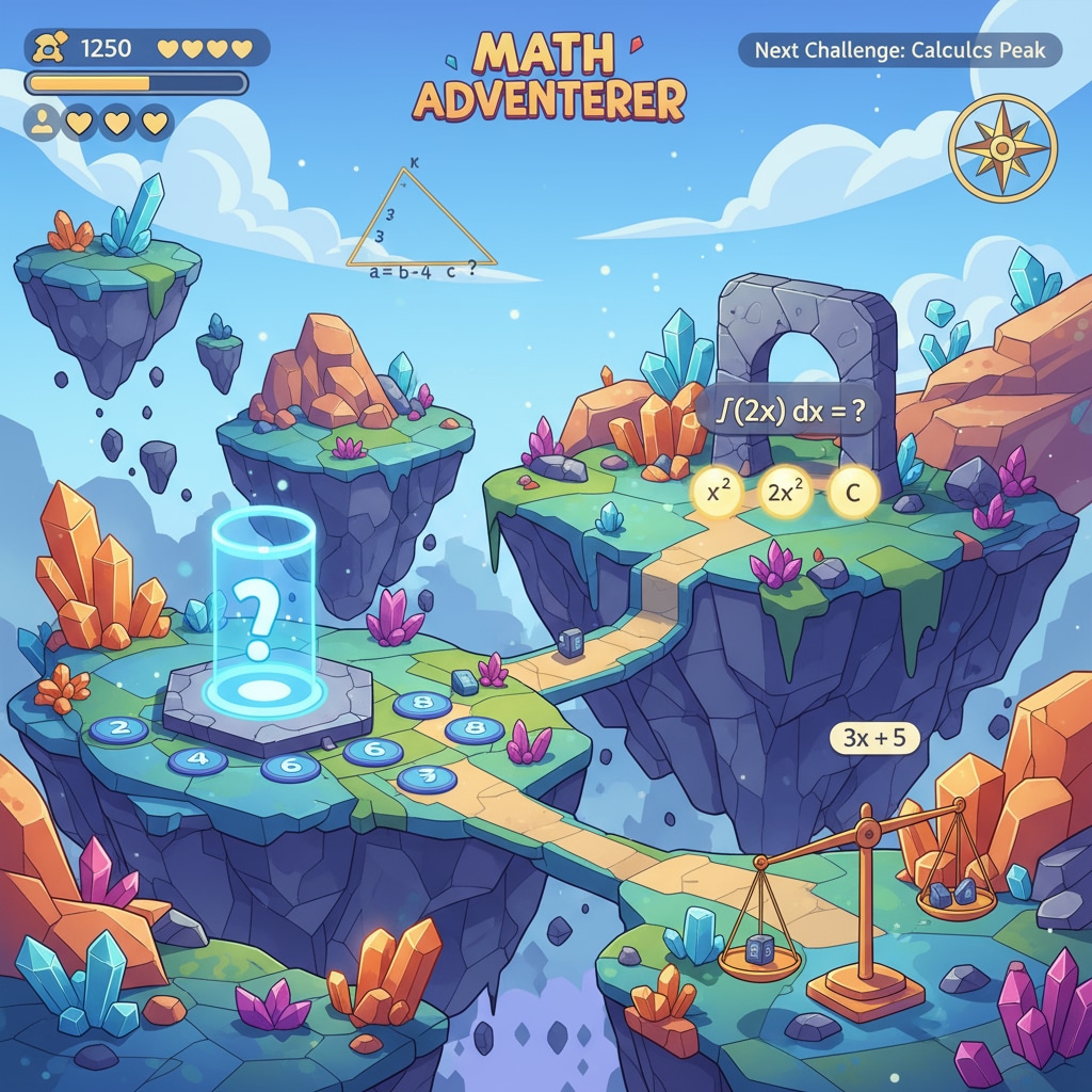 A screenshot from the Screenshot of Math Adventurer game with procedurally generated world and math problems