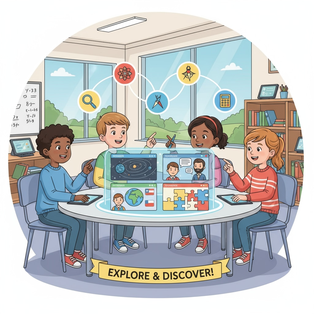 Children are actively exploring various educational materials on an online platform, indicating their engagement in learning. Children exploring academic resources on an online platform as part of family education daily arrangements