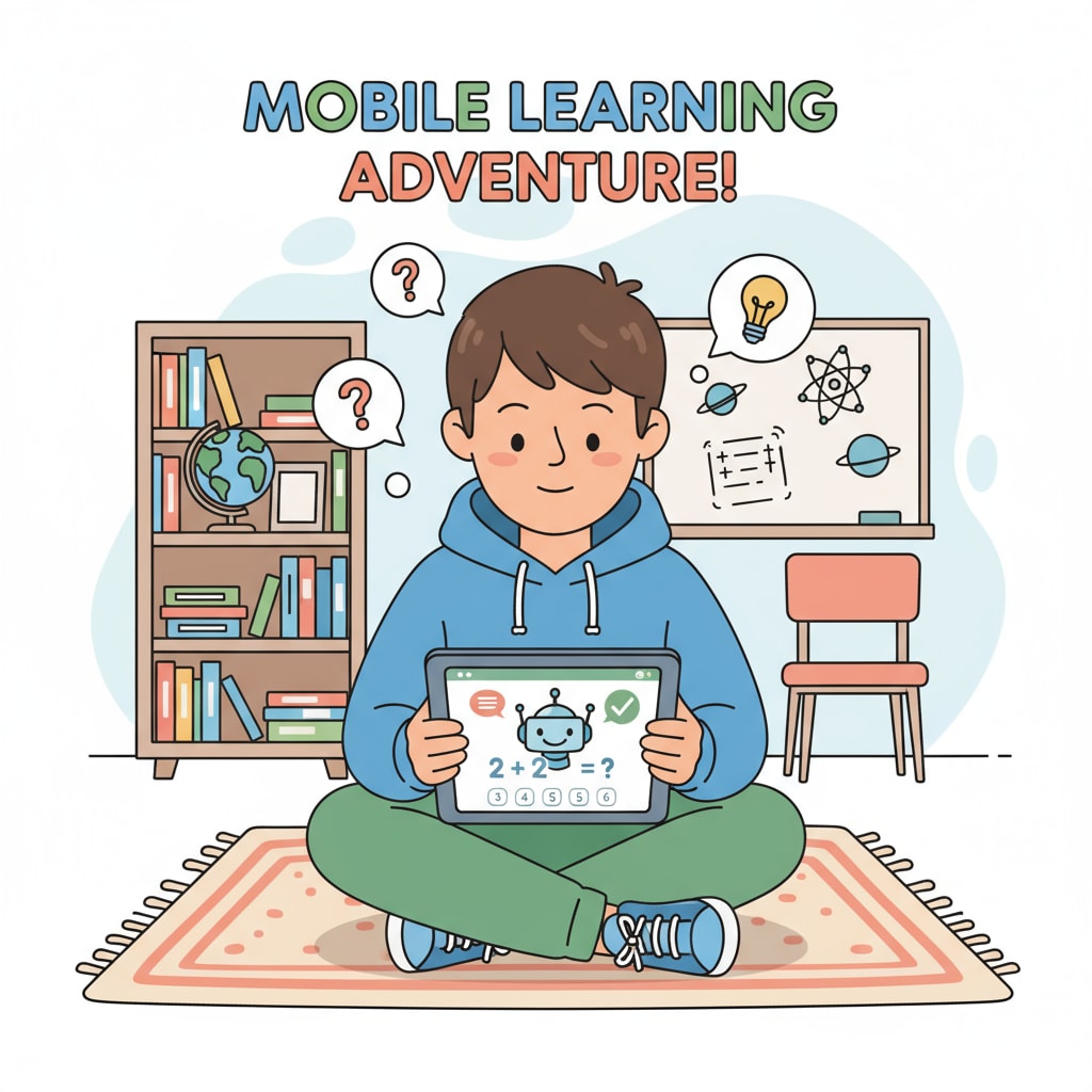 A child is attentively using an educational app on a tablet, demonstrating the utilization of mobile learning resources. Child using an educational app for academic learning within the framework of family education daily routine